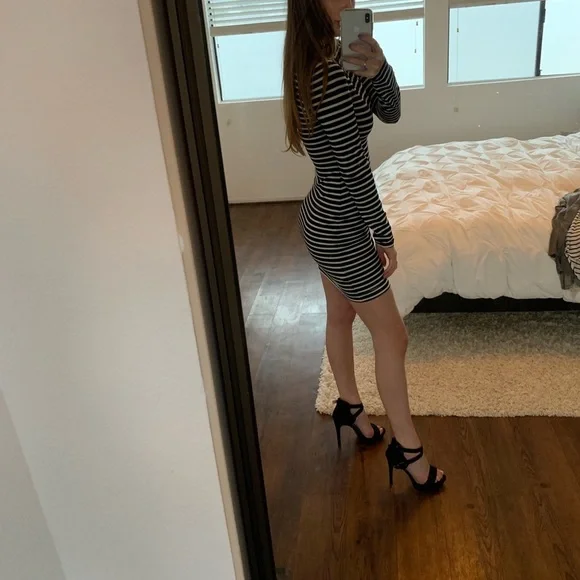 knee length dresses for ladies Shop MO&Co. Women's Striped Straps All Day Mini Dress main image 0